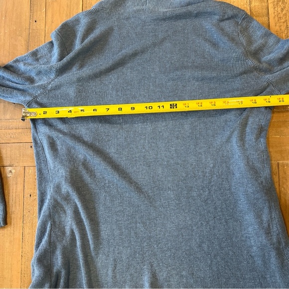 Eileen Fisher Linen Open Front Cardigan Sweater Medium Blue Preppy Coastal Drapy - Picture 9 of 9